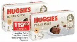 Checkers Huggies Extra Care Size 1 New Baby Disposable Nappies offer