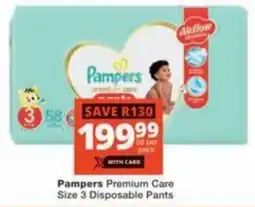 Checkers Pampers Premium Care Size 3 Disposable Pants offer