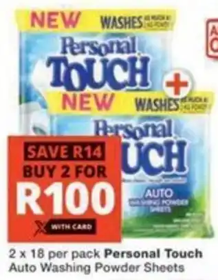 Checkers Personal Touch Auto Washing Powder Sheets offer