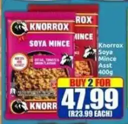 Three Star Cash and Carry Knorrox Soya Mince Asst offer