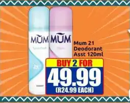 Three Star Cash and Carry Mum 21 Deodorant Asst offer