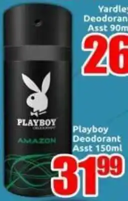 Three Star Cash and Carry Playboy Deodorant Asst offer