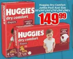 Three Star Cash and Carry Huggies Dry Comfort Jumbo Pack Asst Size offer