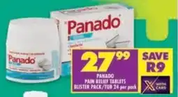 Shoprite Panado pain relief tablets blister pack/tub offer
