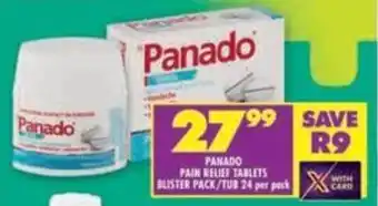 Shoprite Panado pain relief tablets blister pack/tub offer
