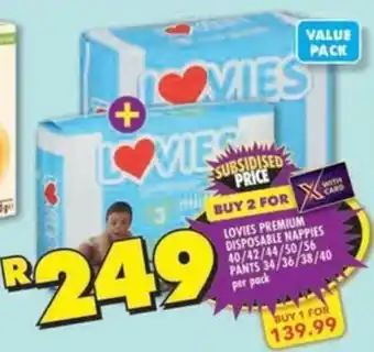 Shoprite Lovies premium disposable nappies/ pants offer