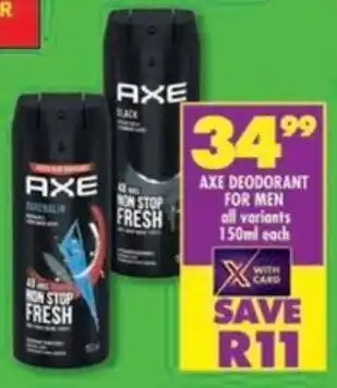 Shoprite Axe deodorant for men offer