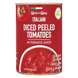 Pick n Pay Liquor PnP Live Well Chopped Peeled Tomatoes 400g offer