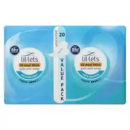 Pick n Pay Liquor Lil-lets Unscented Regular Maxi Thick Pads With Wings 20 Pack offer