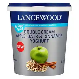 Pick n Pay Liquor Lancewood No Sugar Added Double Cream Apple, Oats & Cinnamon Yoghurt 1kg offer