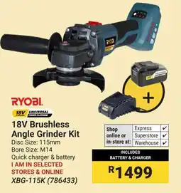 Builders Warehouse RYOBI 18V Brushless Angle Grinder Kit offer