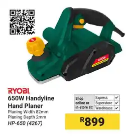 Builders Warehouse RYOBI 650W Handyline Hand Planer offer