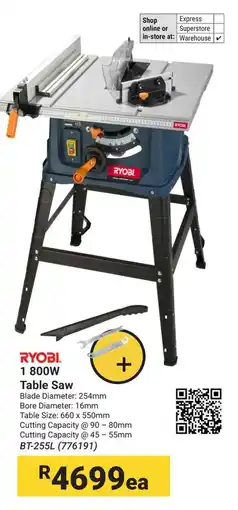 Builders Warehouse RYOBI 1 800W Table Saw offer