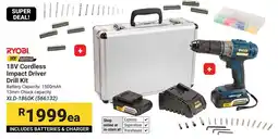 Builders Warehouse RYOBI 18V Cordless Impact Driver Drill Kit offer