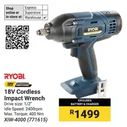 Builders Warehouse RYOBI 18V Cordless Impact Wrench offer
