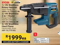 Builders Warehouse RYOBI 18V Brushless Rotary Hammer offer