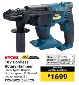 Builders Warehouse RYOBI 18V Cordless Rotary Hammer offer
