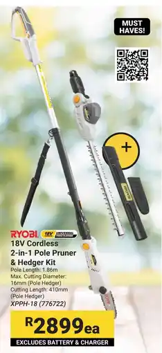 Builders Warehouse RYOBI 18V Cordless 2-in-1 Pole Pruner & Hedger Kit offer