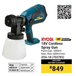 Builders Warehouse RYOBI 18V Cordless Spray Gun offer