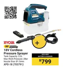 Builders Warehouse RYOBI 18V Cordless Pressure Sprayer offer