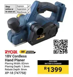 Builders Warehouse RYOBI 18V Cordless Hand Planer offer