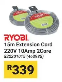 Builders Warehouse RYOBI Extension Cord 220V 10Amp 2Core offer