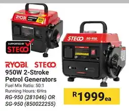 Builders Warehouse RYOBI/ STECO 950W 2-Stroke Petrol Generators offer