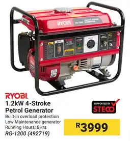Builders Warehouse RYOBI 1.2kW 4-Stroke Petrol Generator offer