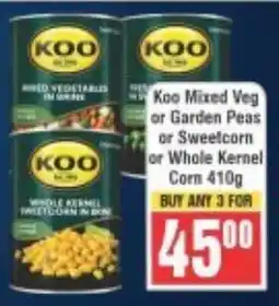 Frontline Koo Mixed Veg or Garden Peas or Sweetcorn or Whole Kernel Corn offer