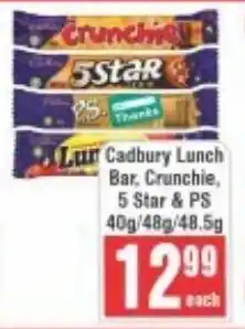 Frontline Cadbury Lunch Bar, Crunchie, 5 Star & PS offer
