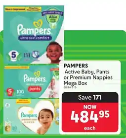Makro PAMPERS Active Baby, Pants or Premium Nappies Mega Box offer