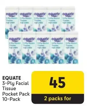 Makro EQUATE 3-Ply Facial Tissue Pocket Pack offer