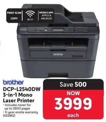 Makro Brother DCP-L2540DW 3-in-1 Mono Laser Printer offer