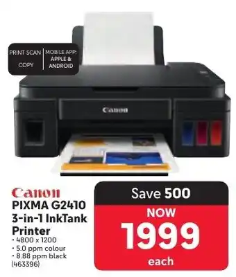 Makro Canon PIXMA G2410 3-in-1 InkTank Printer offer