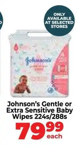 Food Lover's Market Johnson’s Gentle or Extra Sensitive Baby Wipes 224s/288s offer