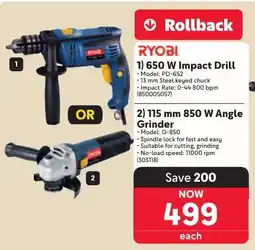 Makro RYOBI 650 W Impact Drill OR 850 W Angle Grinder offer