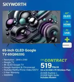 Incredible Connection Skyworth 65-inch QLED Google TV-65Q6620G offer