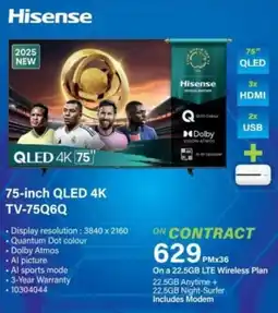 Incredible Connection Hisense 75-inch QLED 4K TV-75Q6Q offer