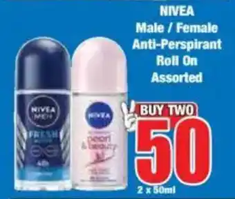 Boxer NIVEA Male/ Female Anti-Perspirant Roll On Assorted offer