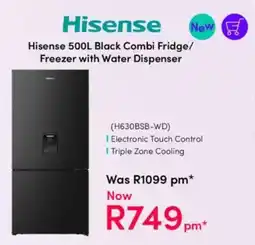 Teljoy Hisense Black Combi Fridge/ Freezer with Water Dispenser offer