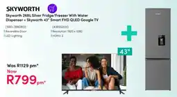 Teljoy Skyworth Silver Fridge/ Freezer With Water Dispenser + Skyworth 43" Smart FHD QLED Google TV offer