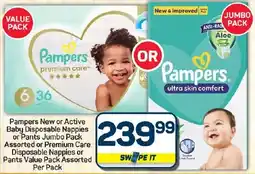 Pick n Pay Hypermarket Pampers New or Active Baby Disposable Nappies or Pants Jumbo Pack Assorted or Premium Care Disposable Nappies or Pants offer