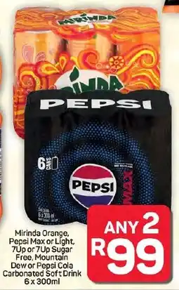 Pick n Pay Hypermarket Mirinda Orange, Pepsi Max or Light, 7Up or 7Up Sugar Free, Mountain Dew or Pepsi Cola Carbonated Soft Drink offer