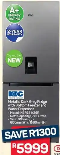 Pick n Pay Hypermarket KIC Metallic Dark Grey Fridge with Bottom Freezer and Water Dispenser offer