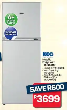 Pick n Pay Hypermarket KIC Mettalic Fridge With Top Freezer offer