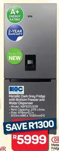 Pick n Pay Hypermarket Metallic Dark Grey Fridge with Bottom Freezer and Water Dispenser offer