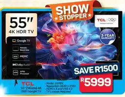 Pick n Pay Hypermarket TCL 55 4K HDR TV offer