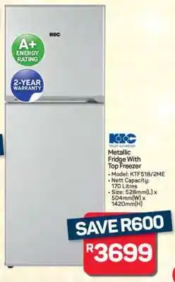 Pick n Pay Hypermarket KIC Metallic Fridge with Top Freezer offer