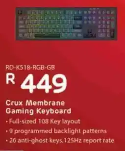 Computer Mania REDRAGON Crux Membrane Gaming Keyboard offer