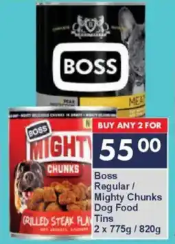 President Hyper Boss Regular/ Mighty Chunks Dog Food Tins offer